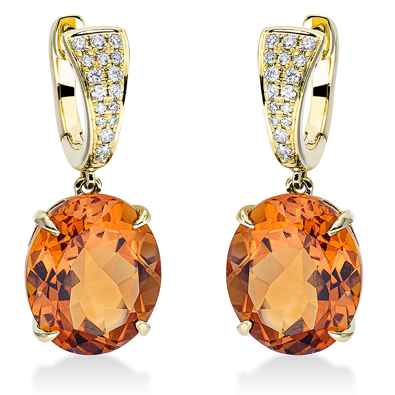 Ohrschmuck mit Citrin  aus 750/-18 Karat Gelbgold mit 34 Diamanten 0