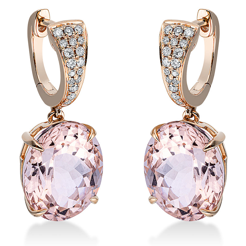 Ohrschmuck mit Morganit  aus 750/-18 Karat Rotgold mit 34 Diamanten 0