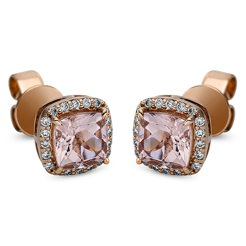 Ohrstecker mit Morganit  aus 750/-18 Karat Rotgold mit 40 Diamanten 0
