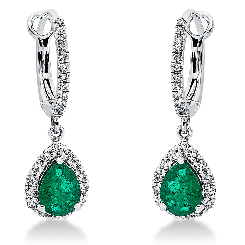 Ohrschmuck mit Smaragd  aus 750/-18 Karat Weißgold mit 52 Diamanten 0