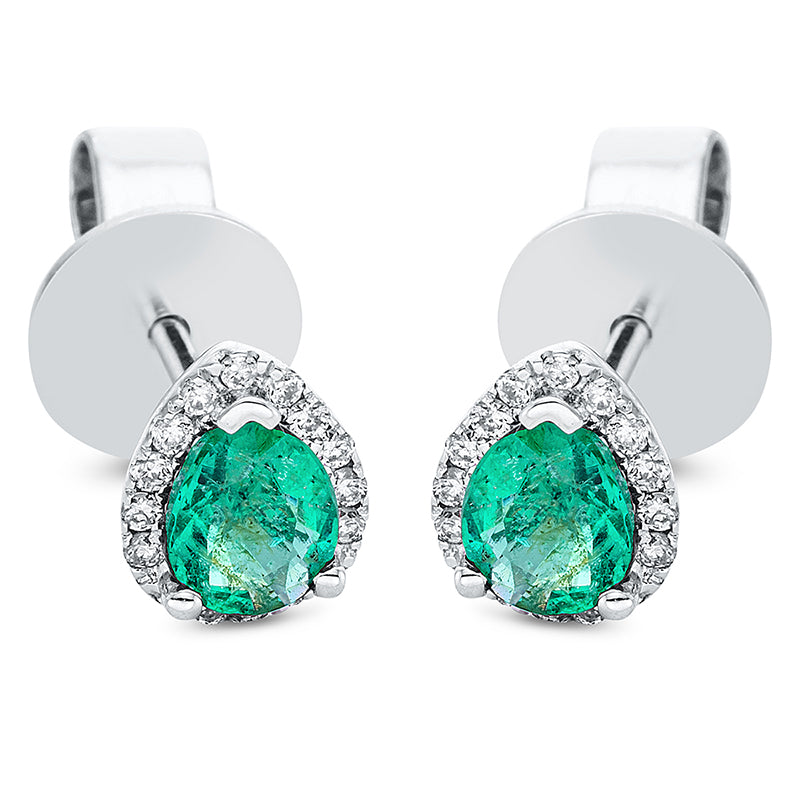 Ohrstecker mit Smaragd  aus 750/-18 Karat Weißgold mit 28 Diamanten 0