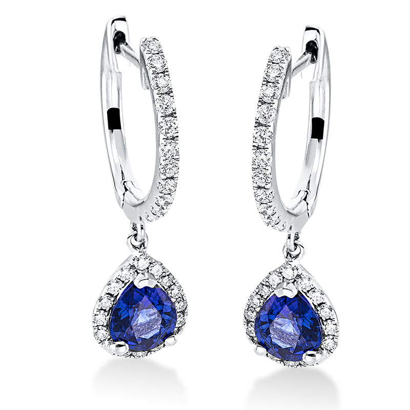 Ohrschmuck mit Saphir  aus 750/-18 Karat Weißgold mit 52 Diamanten 0