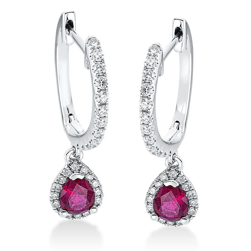 Creolen mit Rubin  aus 750/-18 Karat Weißgold mit 52 Diamanten 0