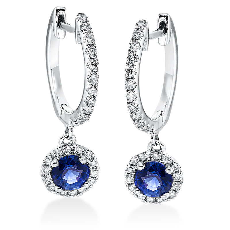 Creolen mit Saphir  aus 750/-18 Karat Weißgold mit 52 Diamanten 0