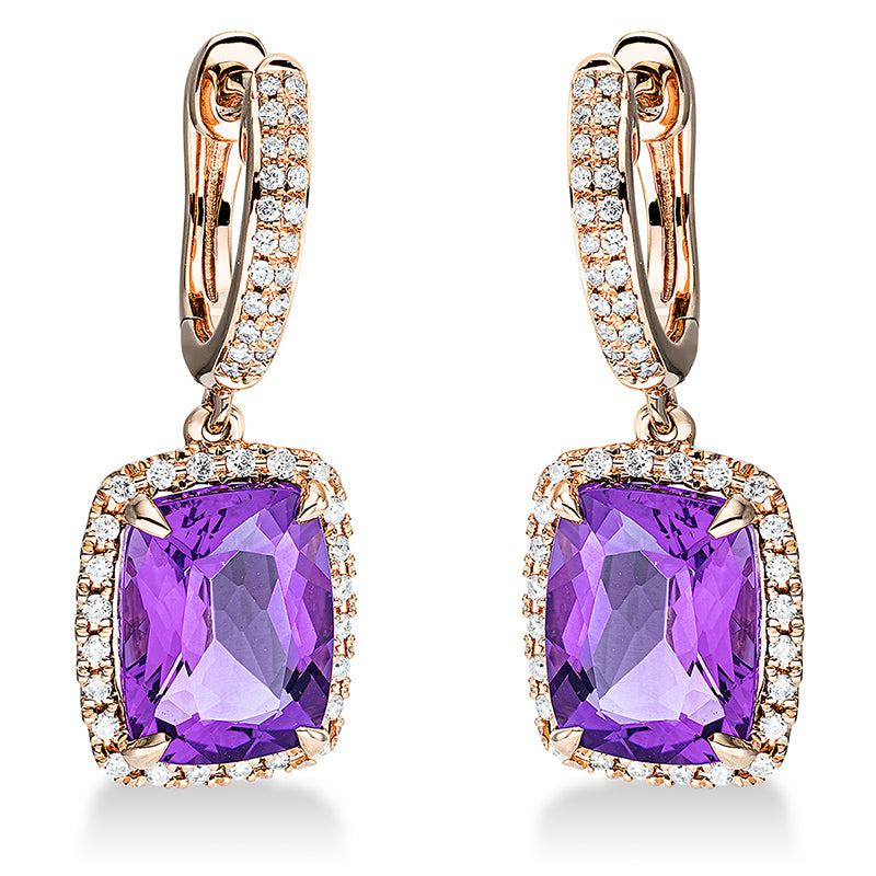 Ohrschmuck mit Amethyst  aus 750/-18 Karat Rotgold mit 92 Diamanten 0