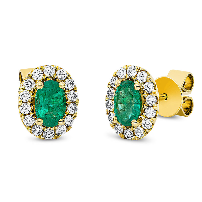 Ohrstecker mit Smaragd  aus 750/-18 Karat Gelbgold mit 28 Diamanten 0