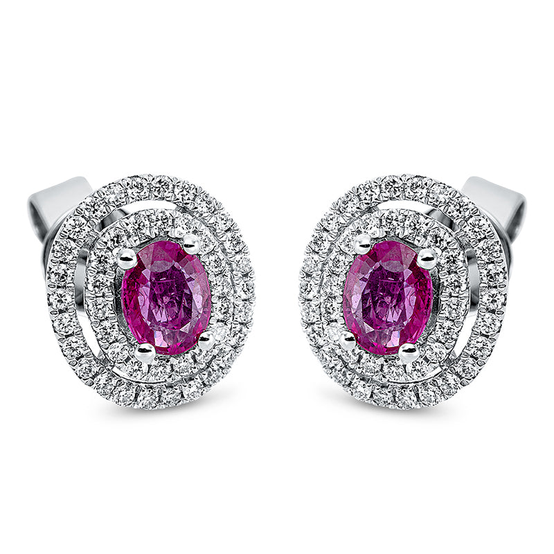 Ohrstecker mit Rubin  aus 750/-18 Karat Weißgold mit 88 Diamanten 0