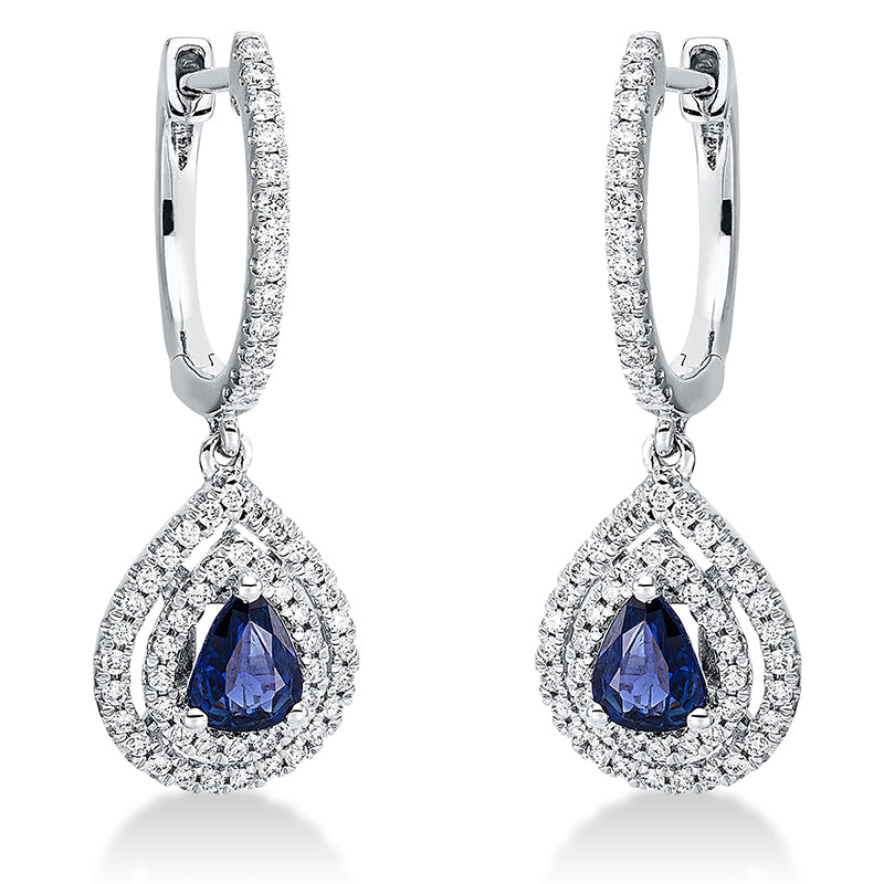 Ohrschmuck mit Saphir  aus 750/-18 Karat Weißgold mit 116 Diamanten 0