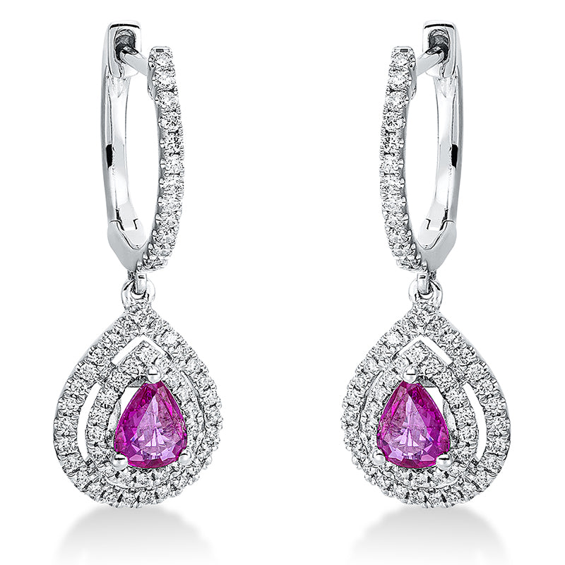 Creolen mit Rubin  aus 750/-18 Karat Weißgold mit 116 Diamanten 0