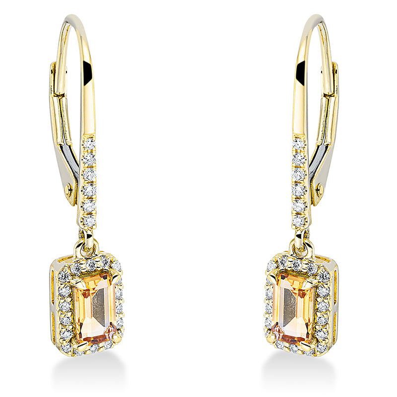 Ohrschmuck mit Citrin  aus 750/-18 Karat Gelbgold mit 48 Diamanten 0