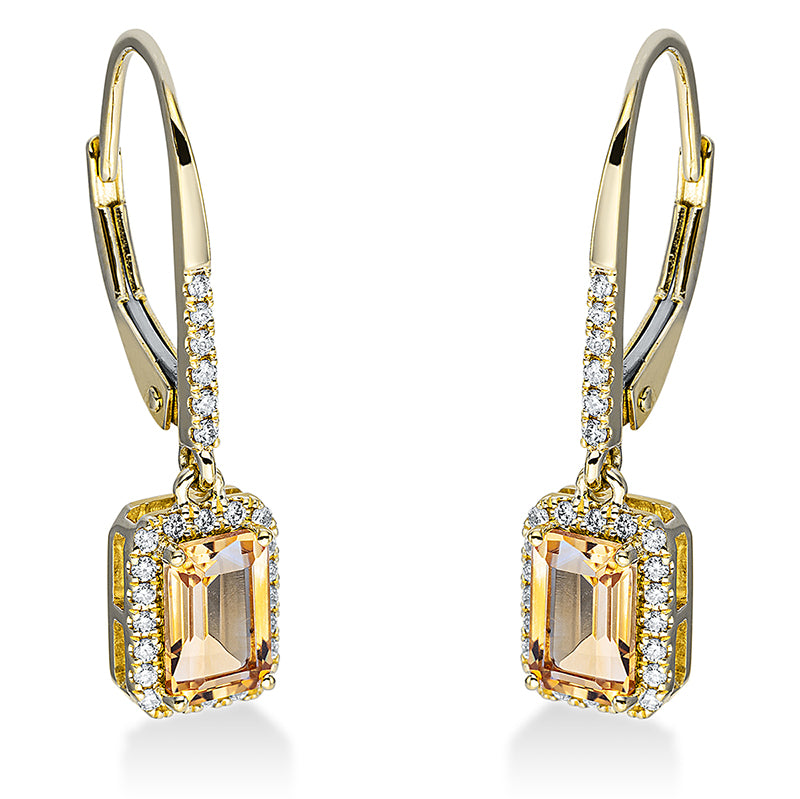 Ohrschmuck mit Citrin  aus 750/-18 Karat Gelbgold mit 52 Diamanten 0