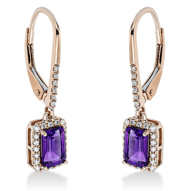 Ohrschmuck mit Amethyst  aus 750/-18 Karat Rotgold mit 52 Diamanten 0