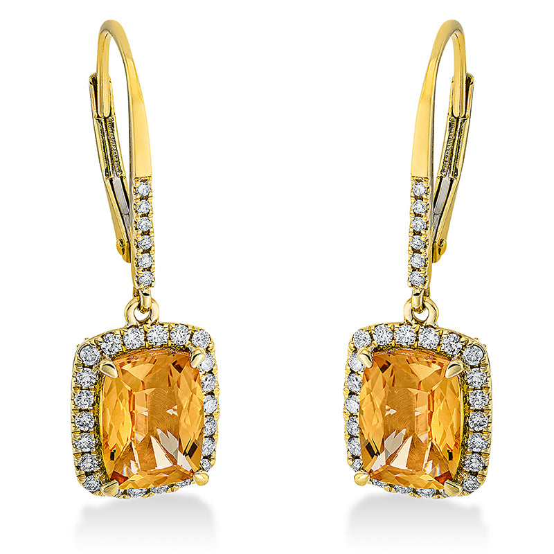 Ohrschmuck mit Citrin  aus 750/-18 Karat Gelbgold mit 80 Diamanten 0