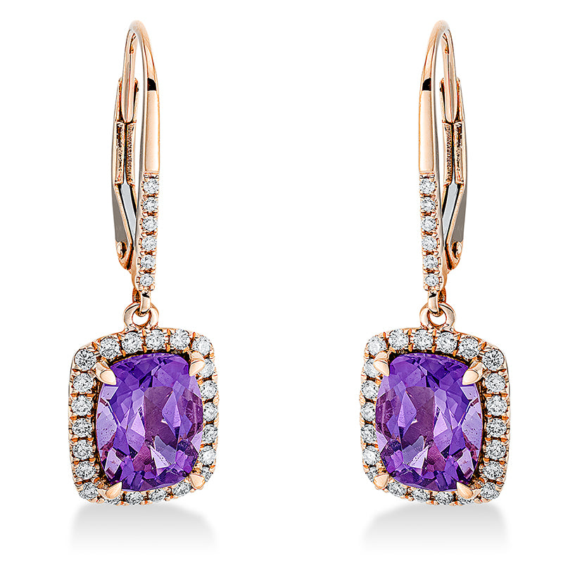 Ohrschmuck mit Amethyst  aus 750/-18 Karat Rotgold mit 80 Diamanten 0