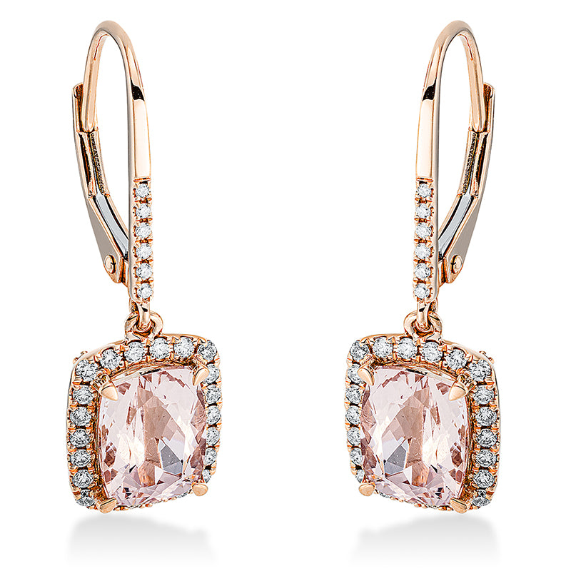 Ohrschmuck mit Morganit  aus 750/-18 Karat Rotgold mit 80 Diamanten 0
