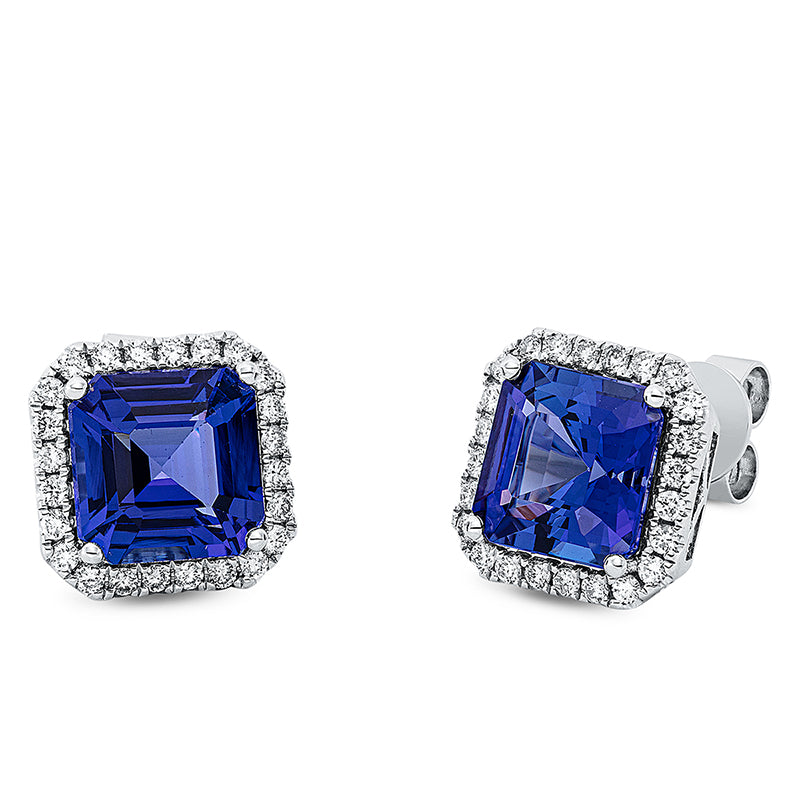 Ohrstecker mit Tansanit  aus 750/-18 Karat Weißgold mit 48 Diamanten 0