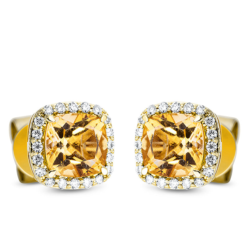 Ohrstecker mit Citrin  aus 750/-18 Karat Gelbgold mit 40 Diamanten 0