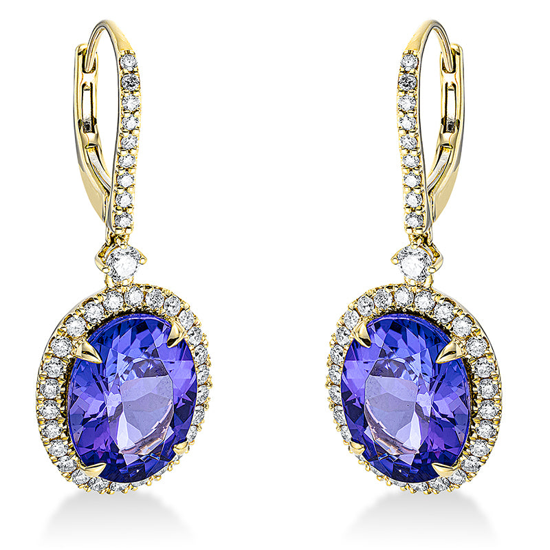 Ohrschmuck mit Tansanit  aus 750/-18 Karat Gelbgold mit 72 Diamanten 0