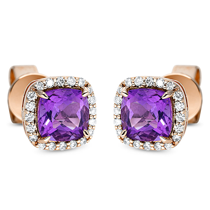 Ohrstecker mit Amethyst  aus 750/-18 Karat Rotgold mit 40 Diamanten 0