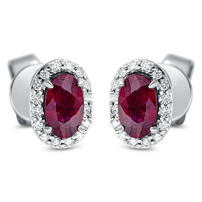 Ohrstecker mit Rubin  aus 750/-18 Karat Weißgold mit 32 Diamanten 0