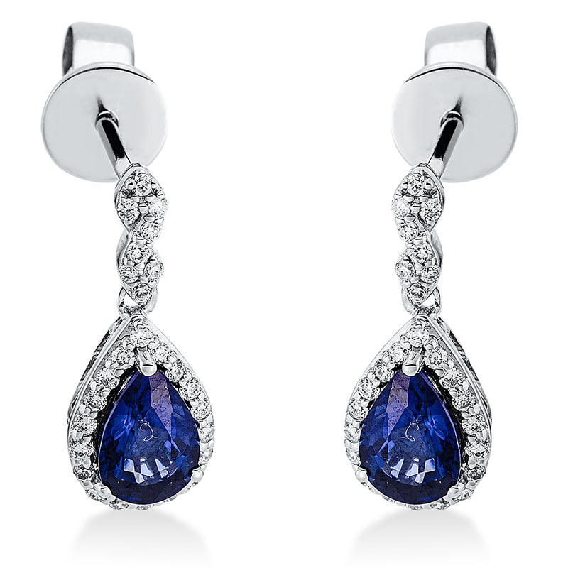 Ohrschmuck mit Saphir  aus 750/-18 Karat Weißgold mit 52 Diamanten 0