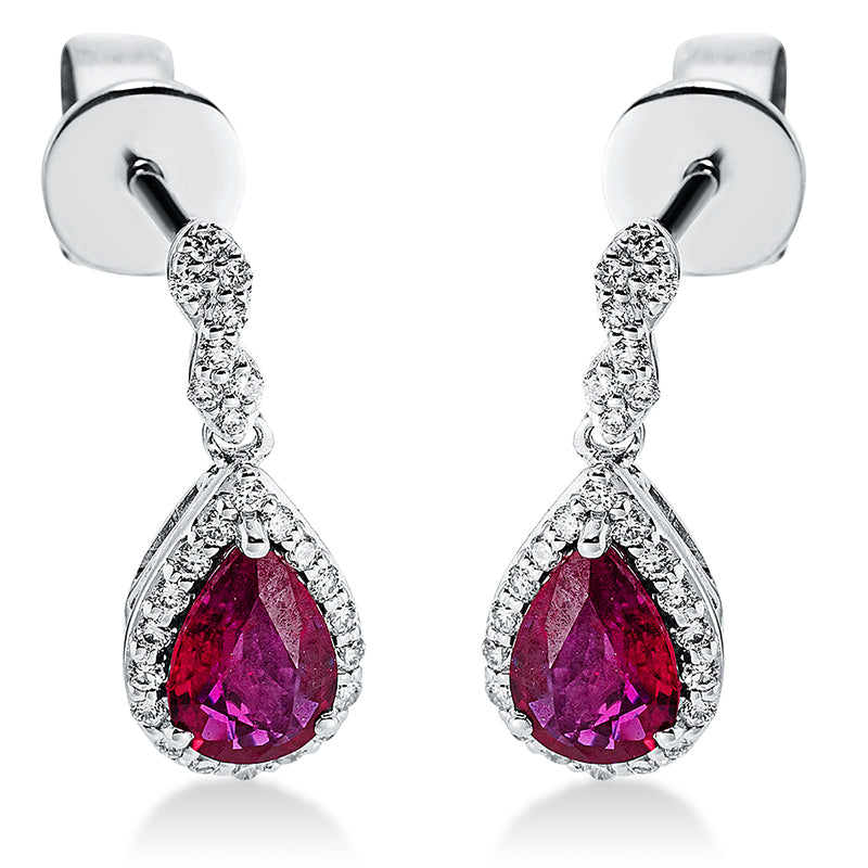 Ohrschmuck mit Rubin  aus 750/-18 Karat Weißgold mit 52 Diamanten 0