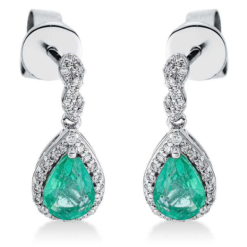 Ohrschmuck mit Smaragd  aus 750/-18 Karat Weißgold mit 52 Diamanten 0