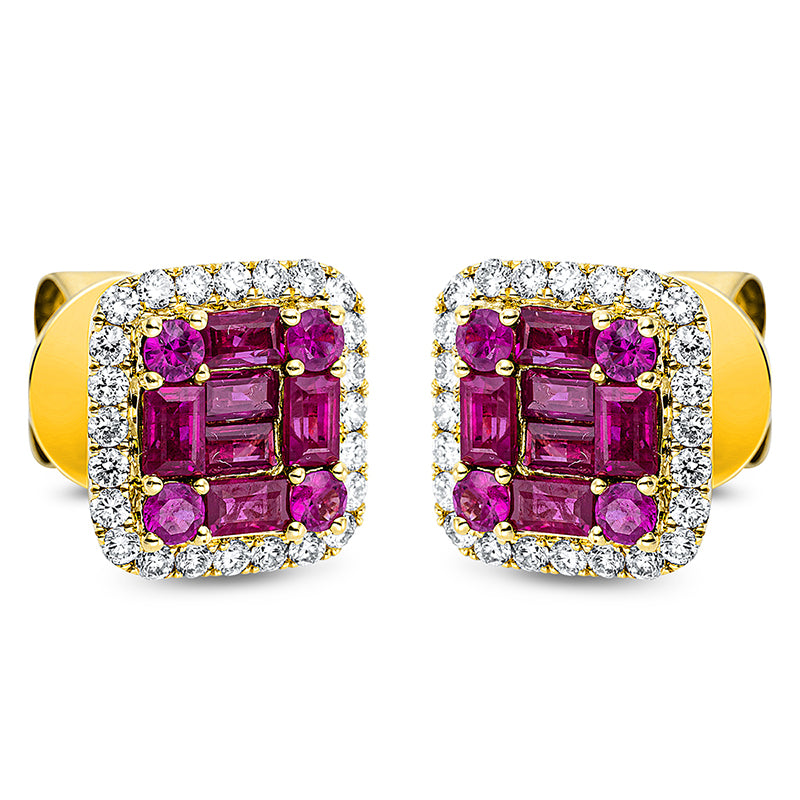 Ohrstecker mit Rubin  aus 750/-18 Karat Gelbgold mit 48 Diamanten 0