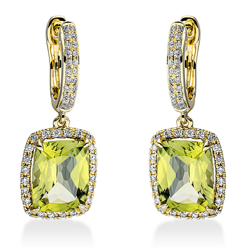 Ohrschmuck mit Peridot  aus 750/-18 Karat Gelbgold mit 92 Diamanten 0