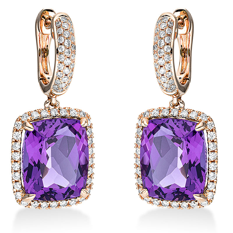 Ohrschmuck mit Amethyst  aus 750/-18 Karat Rotgold mit 116 Diamanten 0