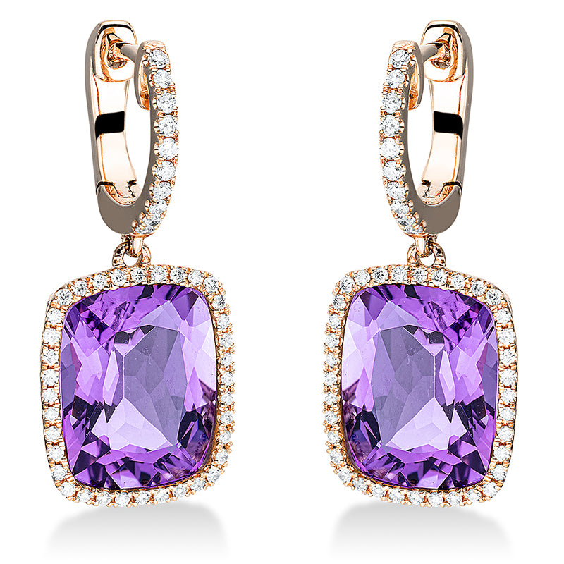 Ohrschmuck mit Amethyst  aus 750/-18 Karat Rotgold mit 92 Diamanten 0
