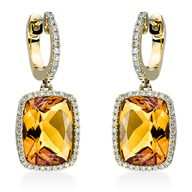 Ohrschmuck mit Citrin  aus 750/-18 Karat Gelbgold mit 92 Diamanten 0