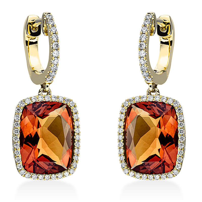 Ohrschmuck mit Citrin  aus 750/-18 Karat Gelbgold mit 92 Diamanten 0