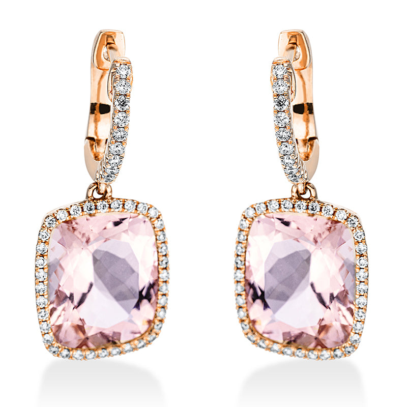 Ohrschmuck mit Morganit  aus 750/-18 Karat Rotgold mit 92 Diamanten 0
