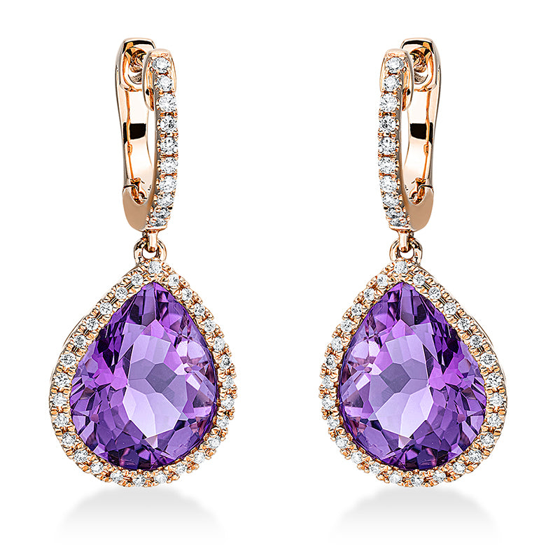 Ohrschmuck mit Amethyst  aus 750/-18 Karat Rotgold mit 76 Diamanten 0