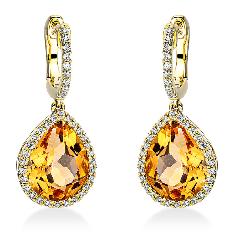 Ohrschmuck mit Citrin  aus 750/-18 Karat Gelbgold mit 76 Diamanten 0