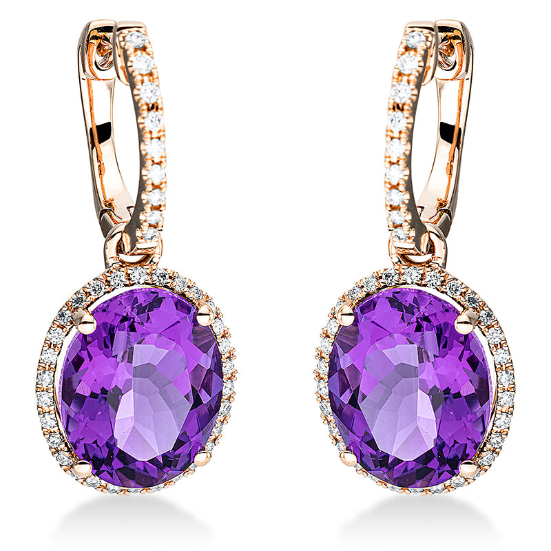 Ohrschmuck mit Amethyst  aus 750/-18 Karat Rotgold mit 78 Diamanten 0