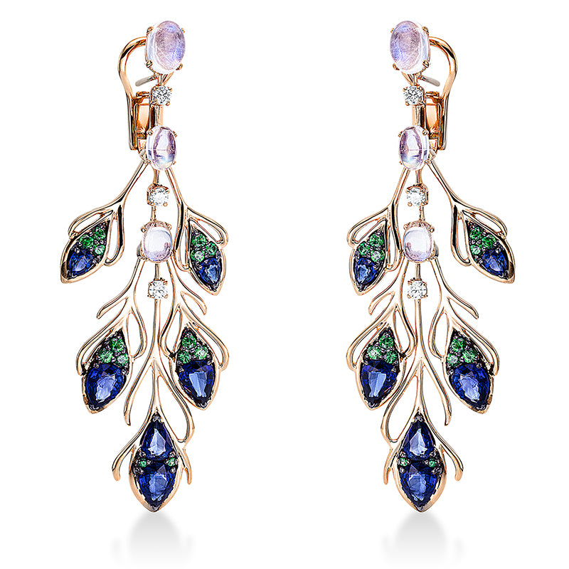 Ohrschmuck mit Tsavorith  aus 750/-18 Karat Rotgold mit 6 Diamanten 0