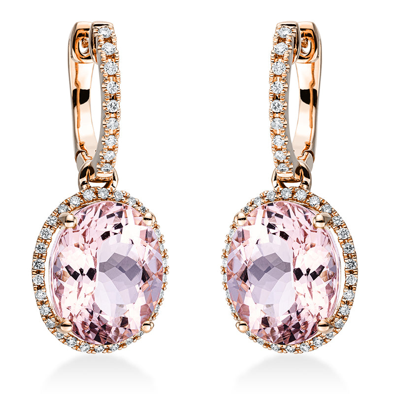Ohrschmuck mit Morganit  aus 750/-18 Karat Rotgold mit 78 Diamanten 0