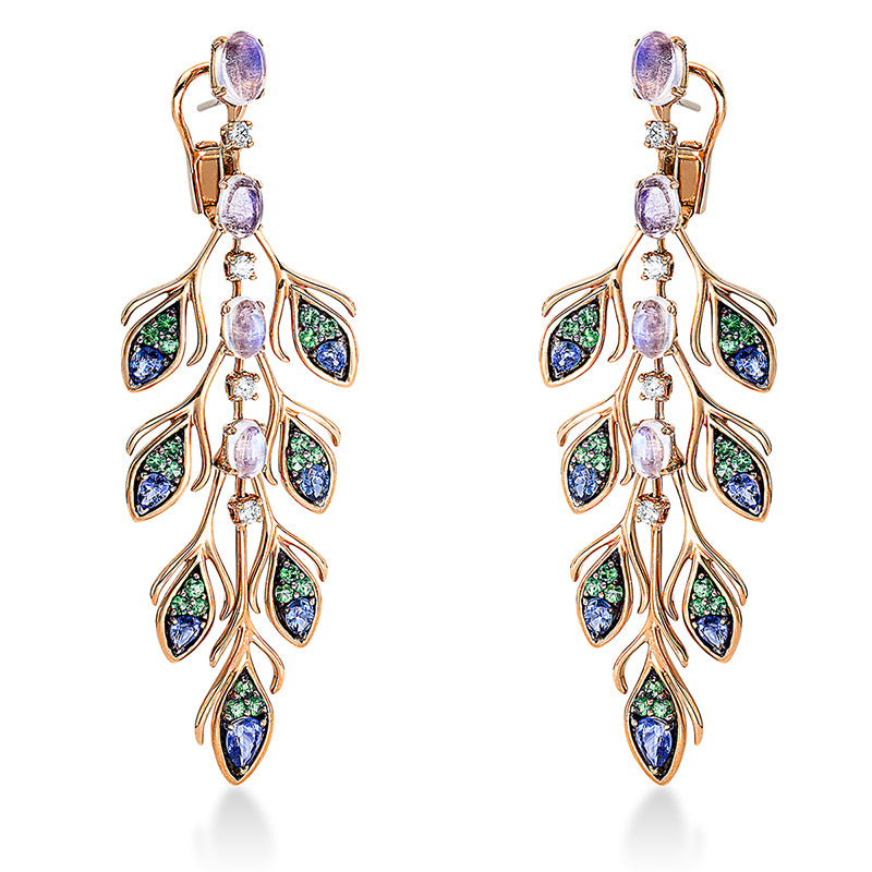 Ohrschmuck mit Tsavorith  aus 750/-18 Karat Rotgold mit 8 Diamanten 0