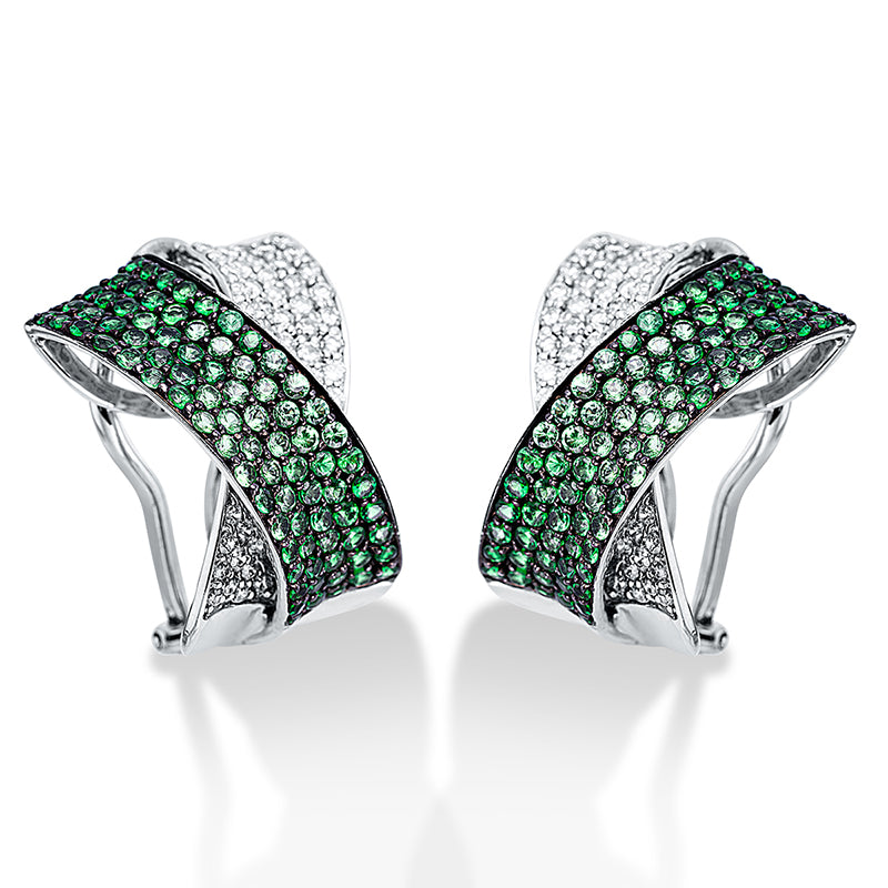 Creolen mit Tsavorith  aus 750/-18 Karat Weißgold mit 114 Diamanten 1 ct