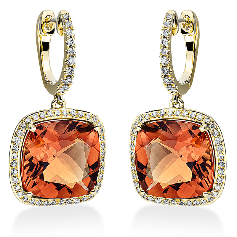 Ohrschmuck mit Citrin  aus 750/-18 Karat Gelbgold mit 98 Diamanten 0