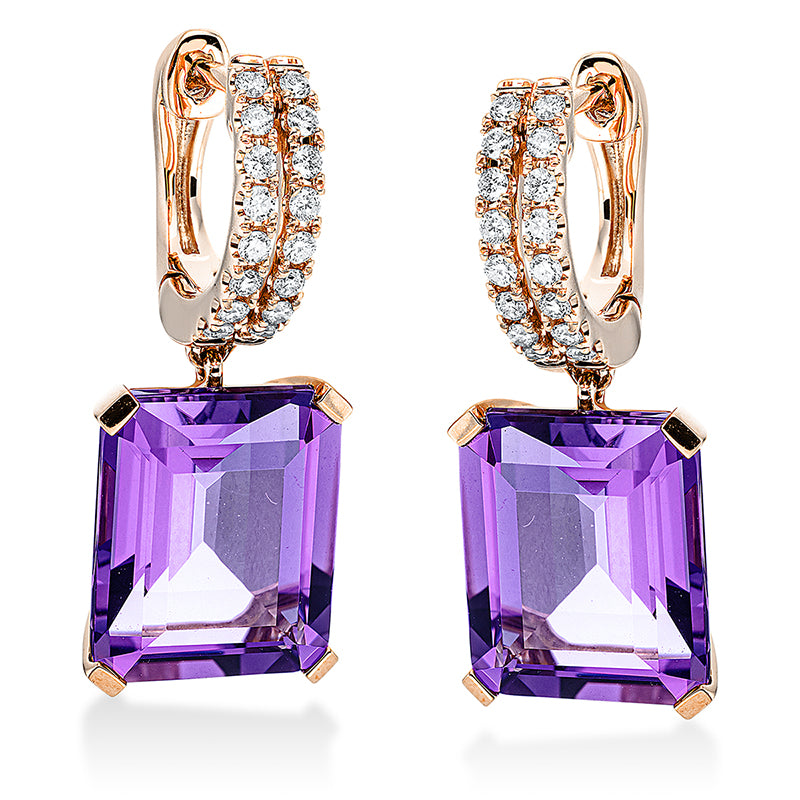 Ohrschmuck mit Amethyst  aus 750/-18 Karat Rotgold mit 32 Diamanten 0