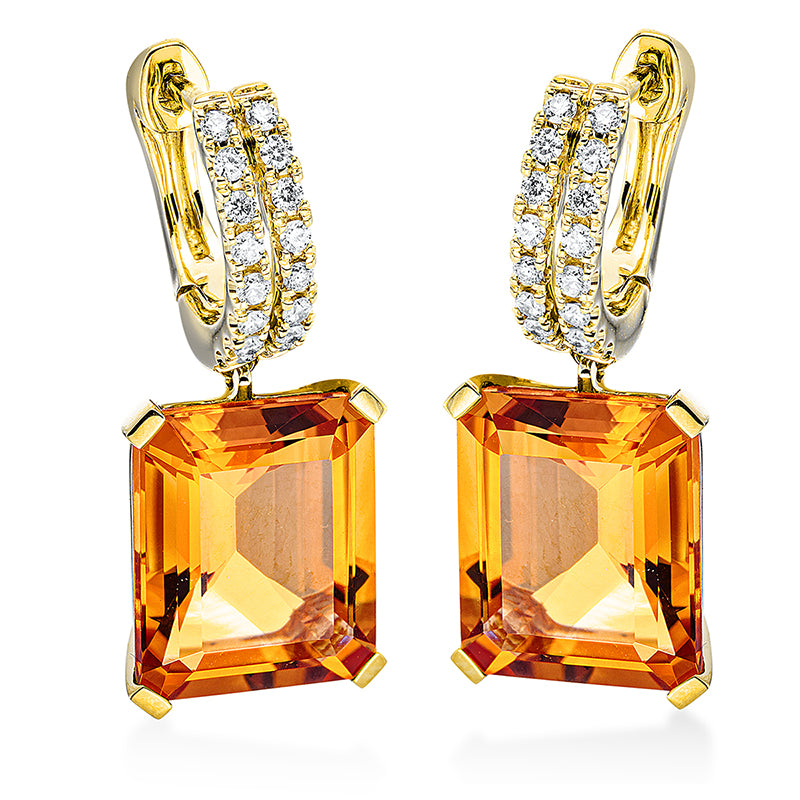 Ohrschmuck mit Citrin  aus 750/-18 Karat Gelbgold mit 32 Diamanten 0