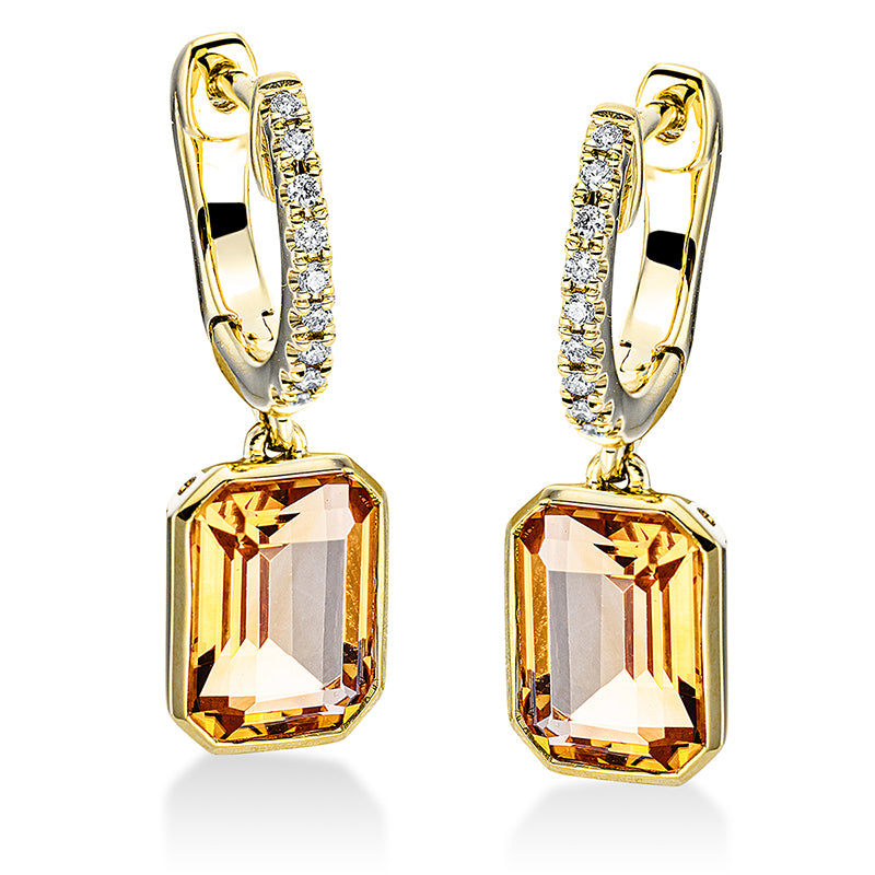 Ohrschmuck mit Citrin  aus 750/-18 Karat Gelbgold mit 18 Diamanten 0