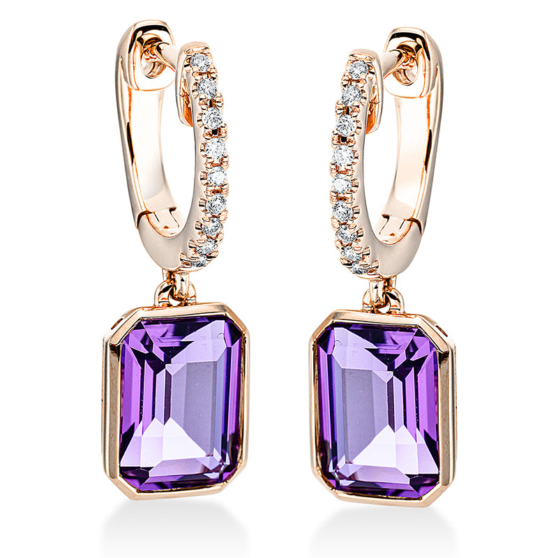 Ohrschmuck mit Amethyst  aus 750/-18 Karat Rotgold mit 18 Diamanten 0