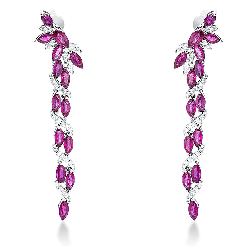 Ohrschmuck mit Rubin  aus 750/-18 Karat Weißgold mit 68 Diamanten 1