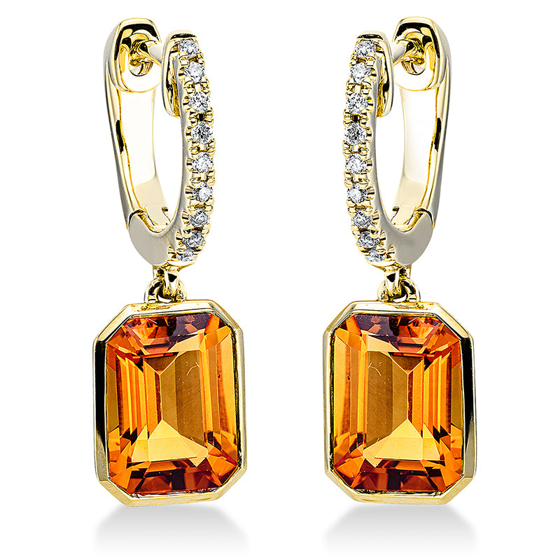 Ohrschmuck mit Citrin  aus 750/-18 Karat Gelbgold mit 18 Diamanten 0
