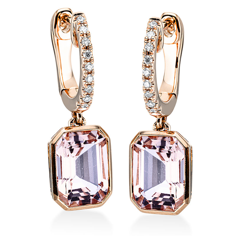 Ohrschmuck mit Morganit  aus 750/-18 Karat Rotgold mit 18 Diamanten 0