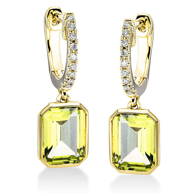 Ohrschmuck mit Peridot  aus 750/-18 Karat Gelbgold mit 18 Diamanten 0